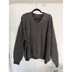 Segreto Mens V-Neck Ribbed Knit Sweater Gray Wool Blend XXL Italy Style